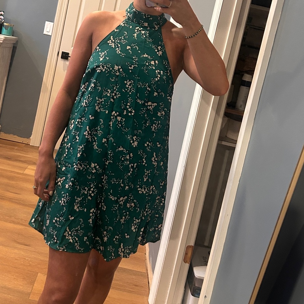 Lulu's Green Floral Halter Mini Dress